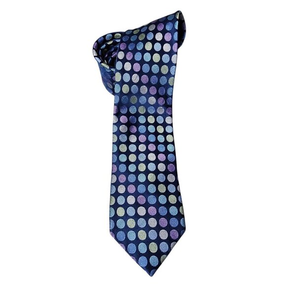 Michael Kors Men's Multi Polka Dot Printed Silk Blue Long Necktie - Picture 1 of 6